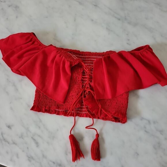 Red Smocked Top Size S - Picture 1 of 4
